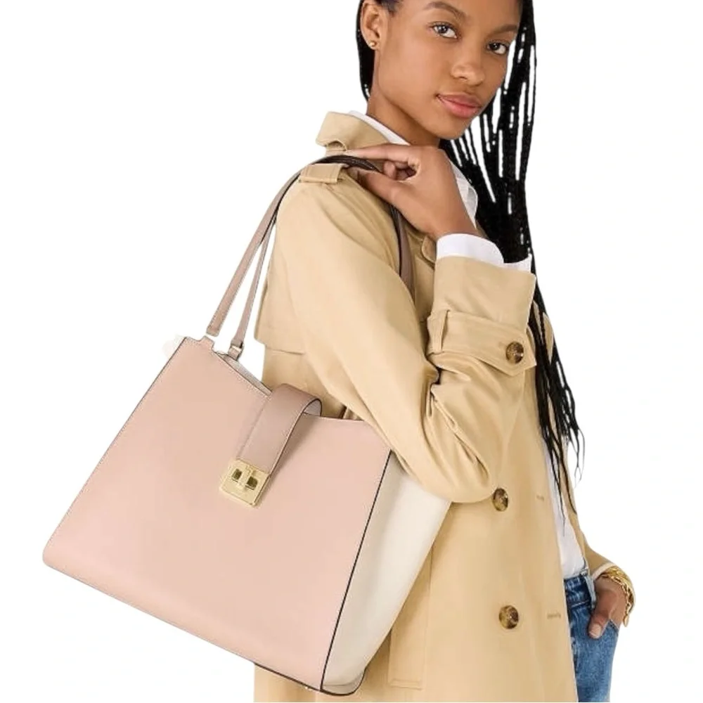 Kate Spade Blush Pink & Cream Refined Grain Leather Large Tote Shoulder Bag